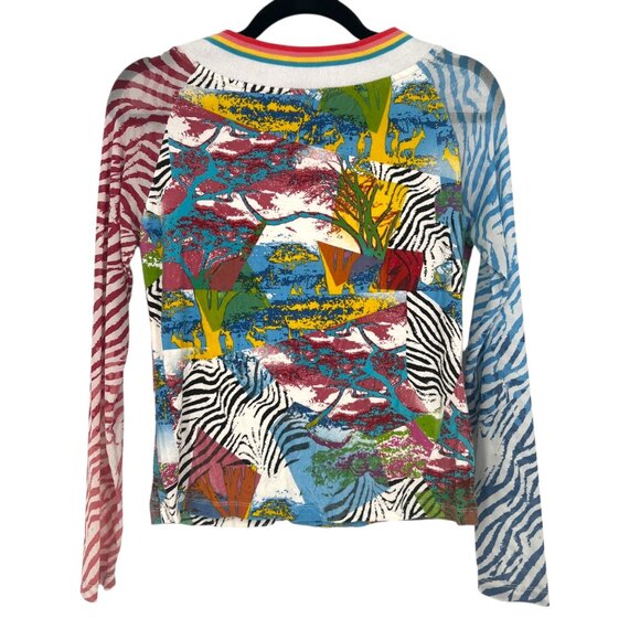 Faust Vintage Zebra Beaded Fringe Rainbow V-Neck Long Sleeve Top Size 42 US 12 - Picture 8 of 12